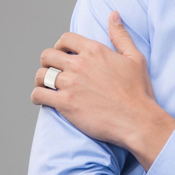 Kazi Luxury Sterling Silver 12mm Comfort Fit Flat Size 13 Band